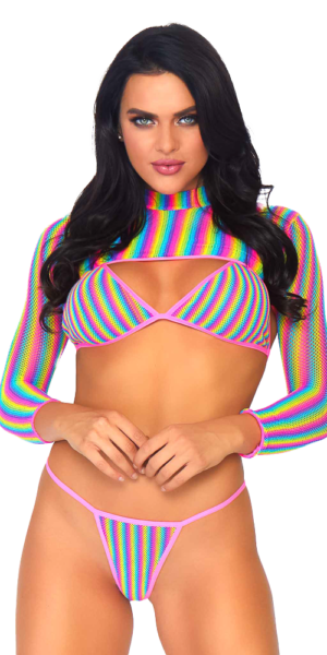 Leg Avenue Rainbow Dreams Fishnet Bikini Set - 81580 Rainbow